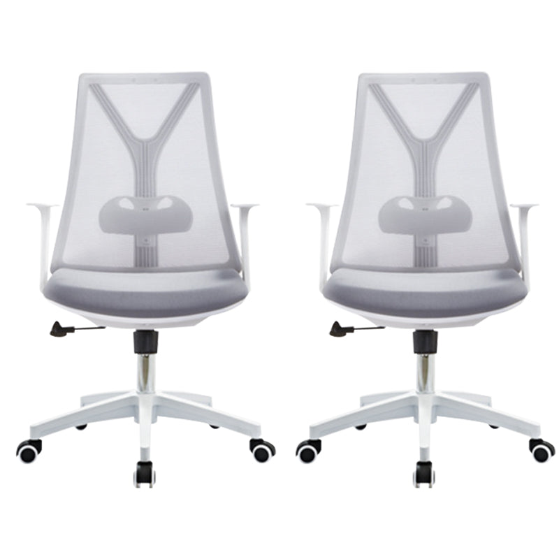 Modern Desk Chair Mesh Computer Chair Mid-Back Chair with Fixed Arm White-Gray 2 Piece Set Clearhalo 'furn' 'furn_office_chair' 'Furniture' 'Office Chairs' 'Office Furniture' 'office_chair' 6352235