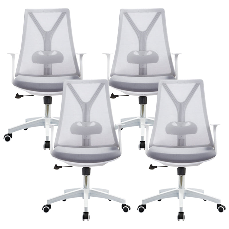 Modern Desk Chair Mesh Computer Chair Mid-Back Chair with Fixed Arm White-Gray 4 Piece Set Clearhalo 'furn' 'furn_office_chair' 'Furniture' 'Office Chairs' 'Office Furniture' 'office_chair' 6352236