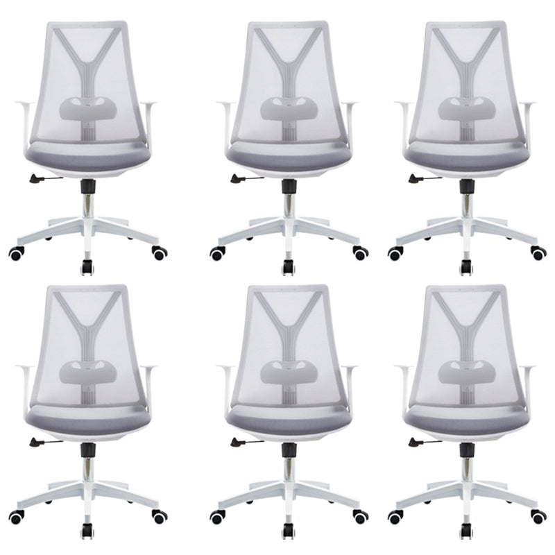 Modern Desk Chair Mesh Computer Chair Mid-Back Chair with Fixed Arm White-Gray 6 Piece Set Clearhalo 'furn' 'furn_office_chair' 'Furniture' 'Office Chairs' 'Office Furniture' 'office_chair' 6352237