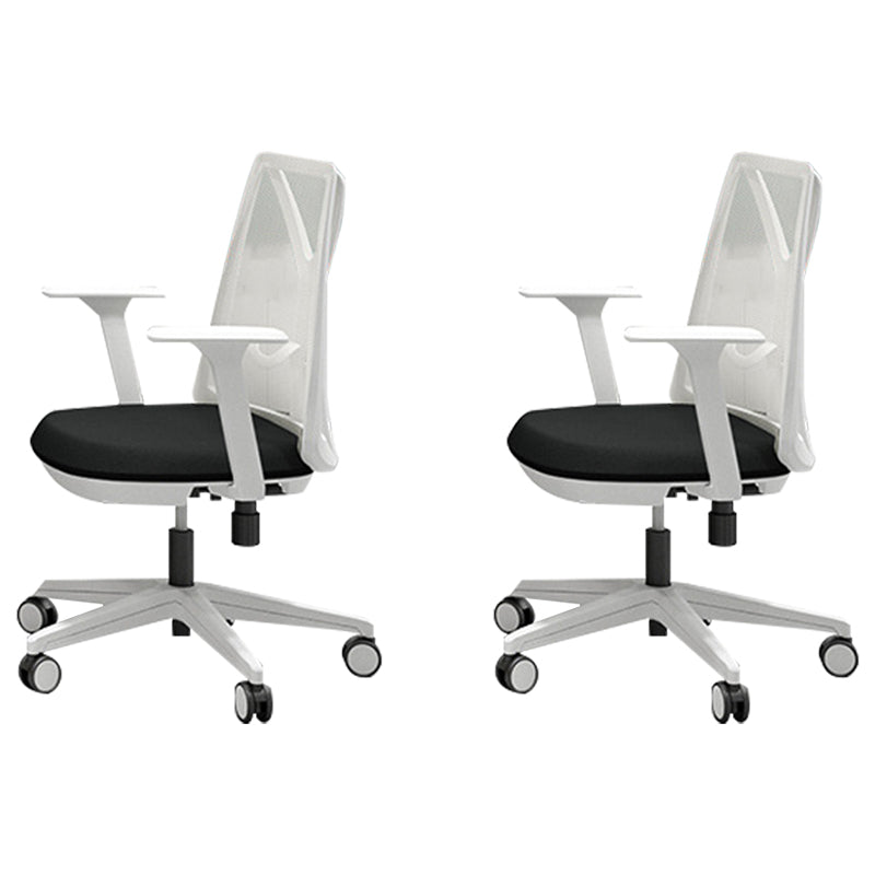 Modern Desk Chair Mesh Computer Chair Mid-Back Chair with Fixed Arm White-Black 2 Piece Set Clearhalo 'furn' 'furn_office_chair' 'Furniture' 'Office Chairs' 'Office Furniture' 'office_chair' 6352239