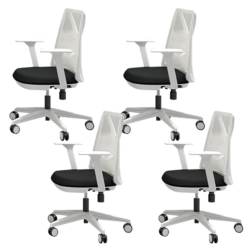 Modern Desk Chair Mesh Computer Chair Mid-Back Chair with Fixed Arm White-Black 4 Piece Set Clearhalo 'furn' 'furn_office_chair' 'Furniture' 'Office Chairs' 'Office Furniture' 'office_chair' 6352240