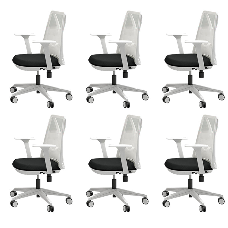 Modern Desk Chair Mesh Computer Chair Mid-Back Chair with Fixed Arm White-Black 6 Piece Set Clearhalo 'furn' 'furn_office_chair' 'Furniture' 'Office Chairs' 'Office Furniture' 'office_chair' 6352241