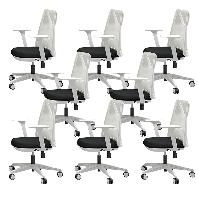 Modern Desk Chair Mesh Computer Chair Mid-Back Chair with Fixed Arm White-Black 8 Piece Set Clearhalo 'furn' 'furn_office_chair' 'Furniture' 'Office Chairs' 'Office Furniture' 'office_chair' 6352242