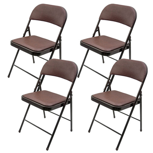 Contemporary Black Metal Frame Chair Armless Faux Leather Conference Chair Brown 4 Piece Set