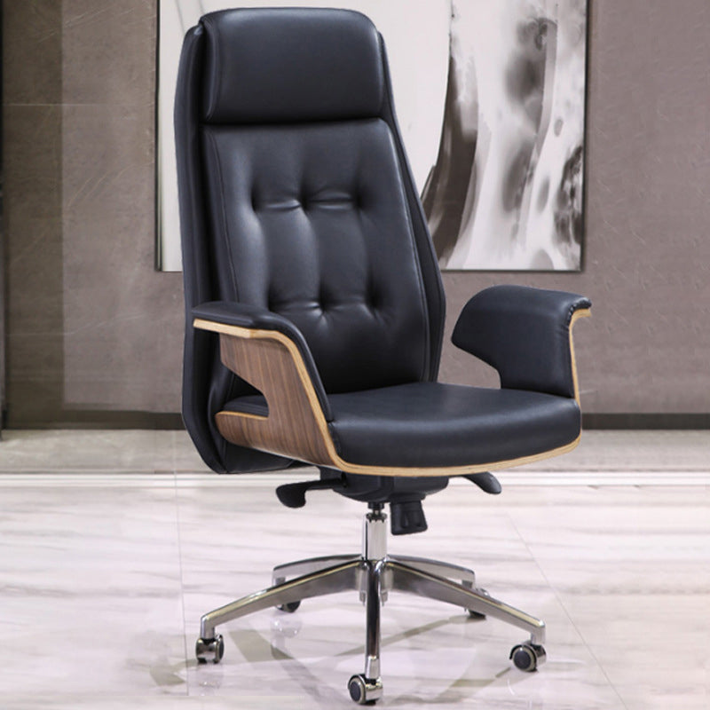 27" Wide Contemporary Managers Chair Tufted Leather Executive Chair Black 1 Piece Clearhalo 'furn' 'furn_office_chair' 'Furniture' 'Office Chairs' 'Office Furniture' 'office_chair' 6352340