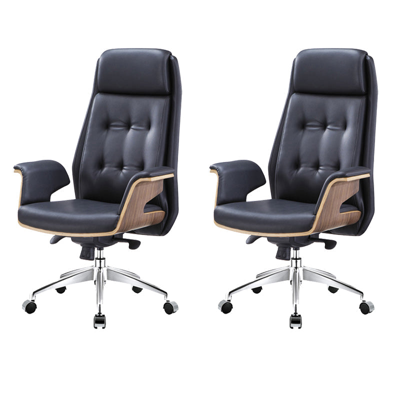 27" Wide Contemporary Managers Chair Tufted Leather Executive Chair Black 2 Piece Set Clearhalo 'furn' 'furn_office_chair' 'Furniture' 'Office Chairs' 'Office Furniture' 'office_chair' 6352341