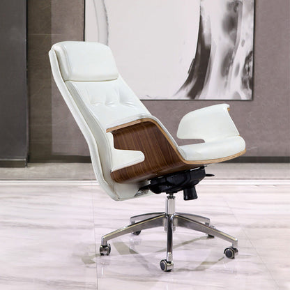 27" Wide Contemporary Managers Chair Tufted Leather Executive Chair White 1 Piece Clearhalo 'furn' 'furn_office_chair' 'Furniture' 'Office Chairs' 'Office Furniture' 'office_chair' 6352342