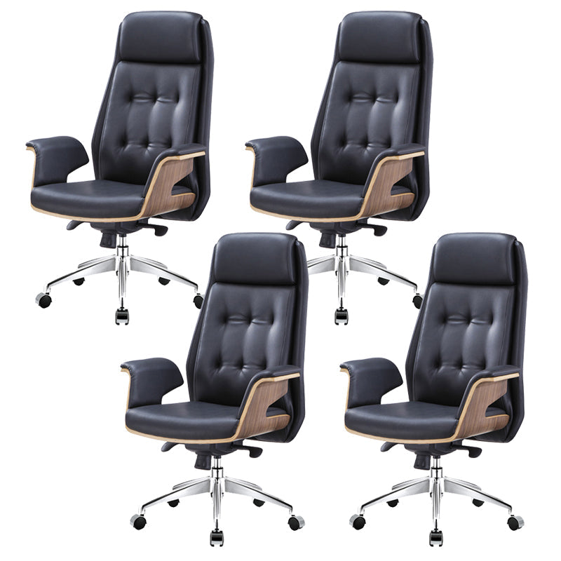 27" Wide Contemporary Managers Chair Tufted Leather Executive Chair Black 4 Piece Set Clearhalo 'furn' 'furn_office_chair' 'Furniture' 'Office Chairs' 'Office Furniture' 'office_chair' 6352343