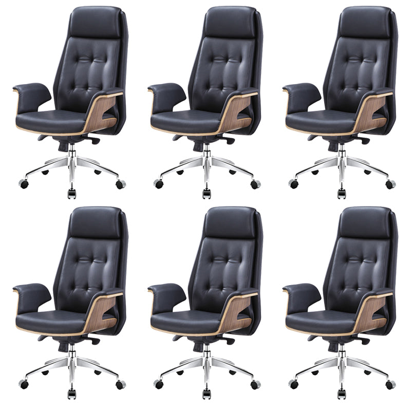 27" Wide Contemporary Managers Chair Tufted Leather Executive Chair Black 6 Piece Set Clearhalo 'furn' 'furn_office_chair' 'Furniture' 'Office Chairs' 'Office Furniture' 'office_chair' 6352345