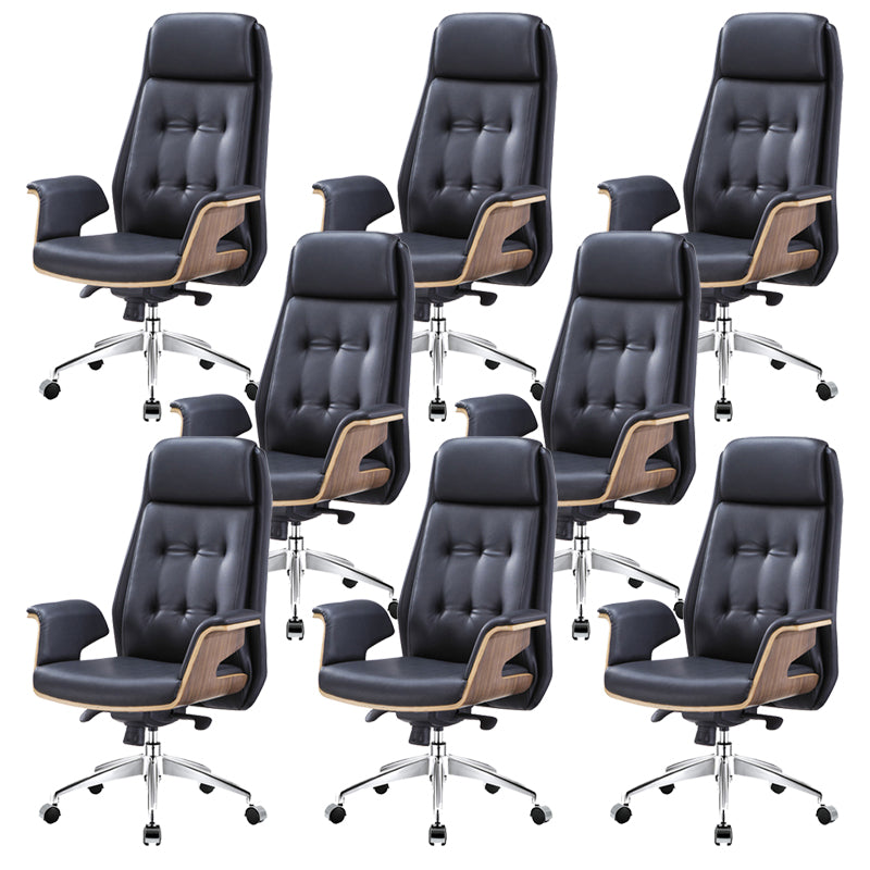 27" Wide Contemporary Managers Chair Tufted Leather Executive Chair Black 8 Piece Set Clearhalo 'furn' 'furn_office_chair' 'Furniture' 'Office Chairs' 'Office Furniture' 'office_chair' 6352347