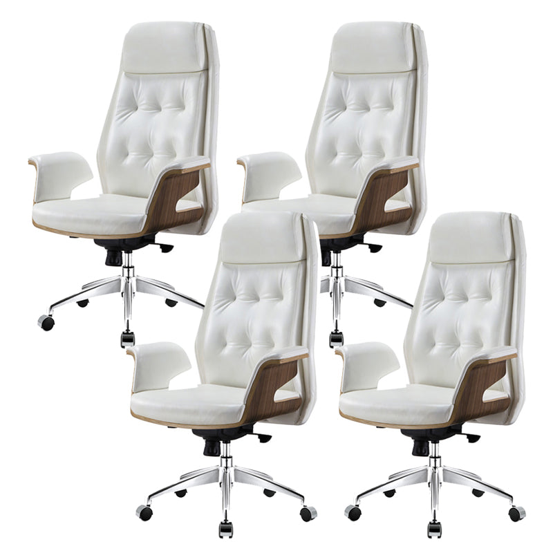 27" Wide Contemporary Managers Chair Tufted Leather Executive Chair White 4 Piece Set Clearhalo 'furn' 'furn_office_chair' 'Furniture' 'Office Chairs' 'Office Furniture' 'office_chair' 6352352