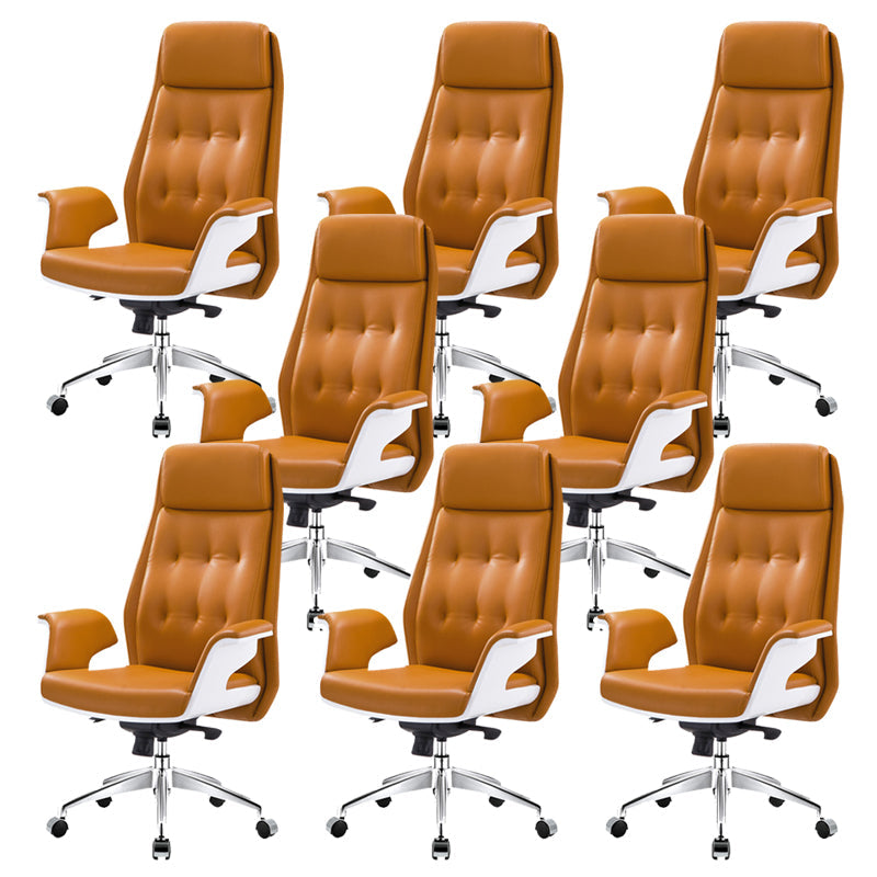 27" Wide Contemporary Managers Chair Tufted Leather Executive Chair Orange 8 Piece Set Clearhalo 'furn' 'furn_office_chair' 'Furniture' 'Office Chairs' 'Office Furniture' 'office_chair' 6352359