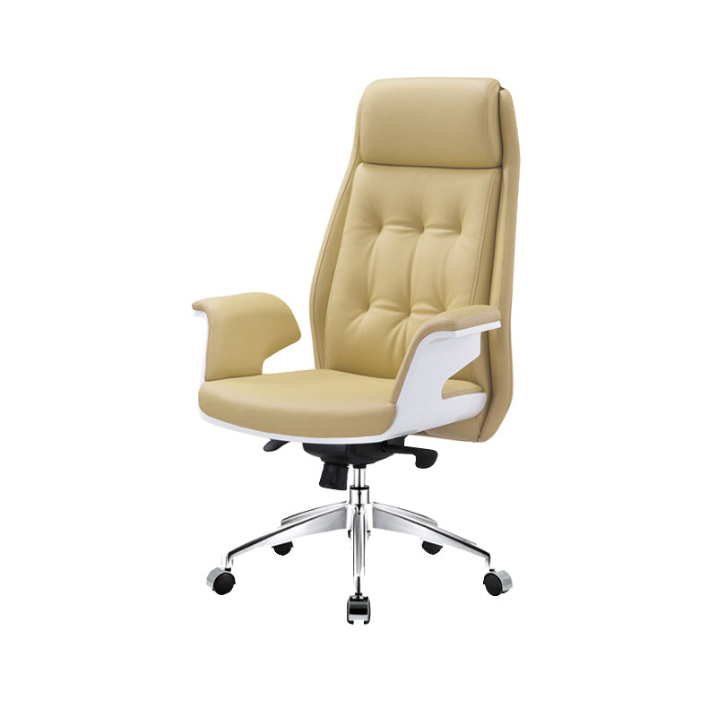 27" Wide Contemporary Managers Chair Tufted Leather Executive Chair Beige 1 Piece Clearhalo 'furn' 'furn_office_chair' 'Furniture' 'Office Chairs' 'Office Furniture' 'office_chair' 6352360