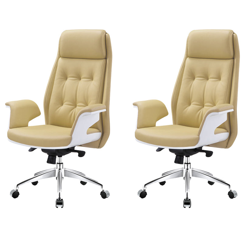 27" Wide Contemporary Managers Chair Tufted Leather Executive Chair Beige 2 Piece Set Clearhalo 'furn' 'furn_office_chair' 'Furniture' 'Office Chairs' 'Office Furniture' 'office_chair' 6352361