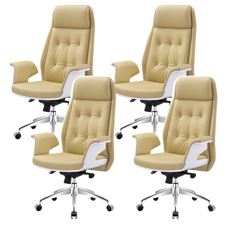 27" Wide Contemporary Managers Chair Tufted Leather Executive Chair Beige 4 Piece Set Clearhalo 'furn' 'furn_office_chair' 'Furniture' 'Office Chairs' 'Office Furniture' 'office_chair' 6352362