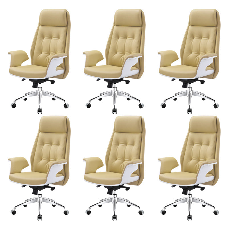 27" Wide Contemporary Managers Chair Tufted Leather Executive Chair Beige 6 Piece Set Clearhalo 'furn' 'furn_office_chair' 'Furniture' 'Office Chairs' 'Office Furniture' 'office_chair' 6352363