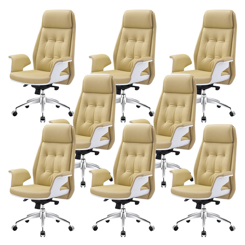 27" Wide Contemporary Managers Chair Tufted Leather Executive Chair Beige 8 Piece Set Clearhalo 'furn' 'furn_office_chair' 'Furniture' 'Office Chairs' 'Office Furniture' 'office_chair' 6352364