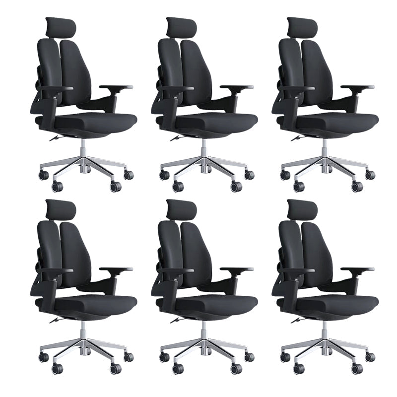 Modern Desk Chair Mesh Computer Chair Mid-Back Chair in Black/Gray Black 6 Piece Set Casters Included Clearhalo 'furn' 'furn_office_chair' 'Furniture' 'Office Chairs' 'Office Furniture' 'office_chair' 6353973