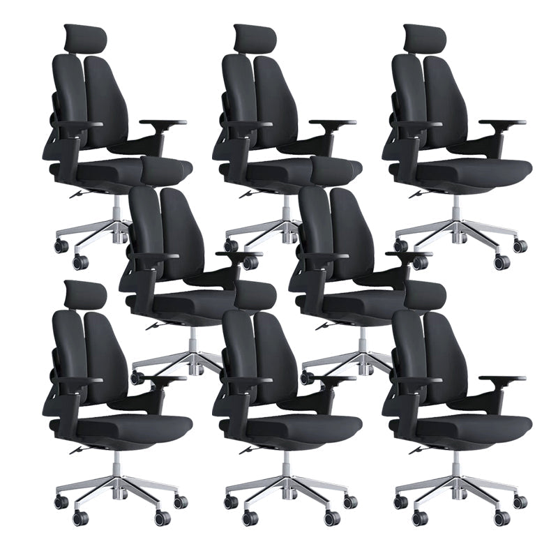 Modern Desk Chair Mesh Computer Chair Mid-Back Chair in Black/Gray Black 8 Piece Set Casters Included Clearhalo 'furn' 'furn_office_chair' 'Furniture' 'Office Chairs' 'Office Furniture' 'office_chair' 6353976