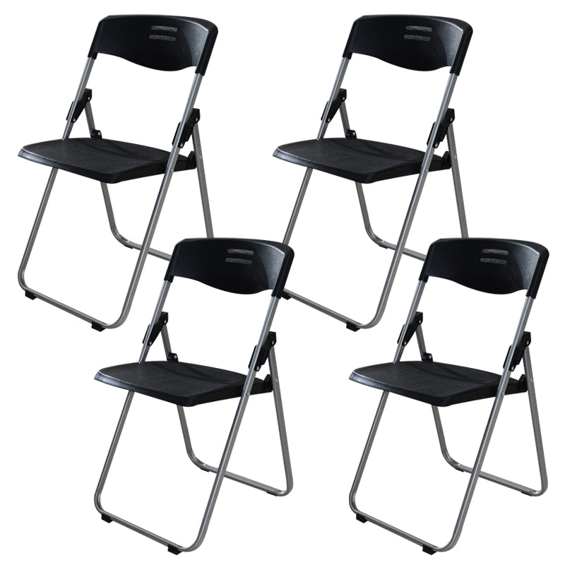 Modern Desk Chair Plastic Computer Chair Mid-Back Chair No Wheels Black 4 Piece Set Clearhalo 'furn' 'furn_office_chair' 'Furniture' 'Office Chairs' 'Office Furniture' 'office_chair' 6354575