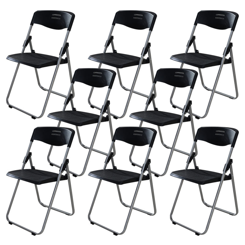 Modern Desk Chair Plastic Computer Chair Mid-Back Chair No Wheels Black 8 Piece Set Clearhalo 'furn' 'furn_office_chair' 'Furniture' 'Office Chairs' 'Office Furniture' 'office_chair' 6354578