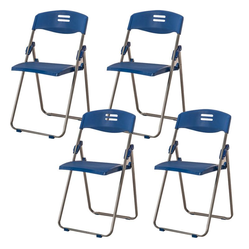 Modern Desk Chair Plastic Computer Chair Mid-Back Chair No Wheels Blue 4 Piece Set Clearhalo 'furn' 'furn_office_chair' 'Furniture' 'Office Chairs' 'Office Furniture' 'office_chair' 6354591