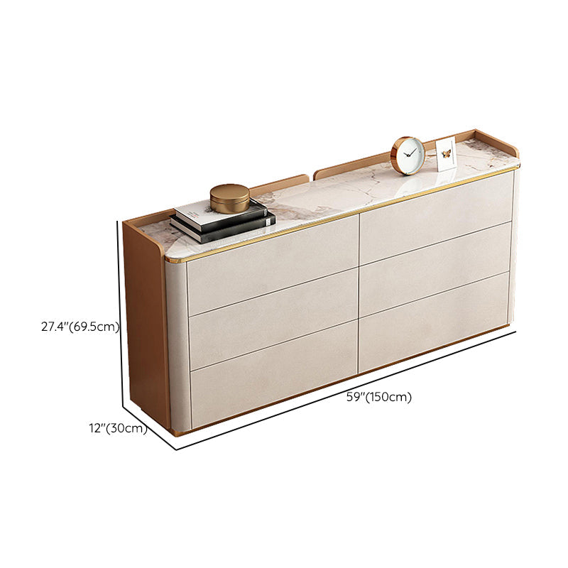 Glam Horizontal Stone Storage Chest Bedroom Chest in White with Drawers