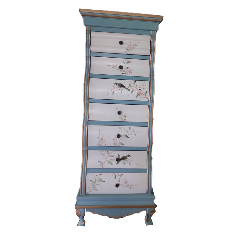 Cómoda de almacenamiento tradicional de madera maciza con 7 cajones