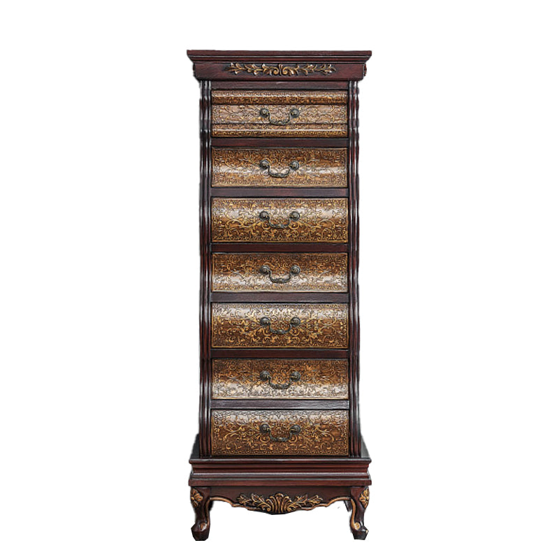 Cómoda de almacenamiento tradicional de madera maciza con 7 cajones