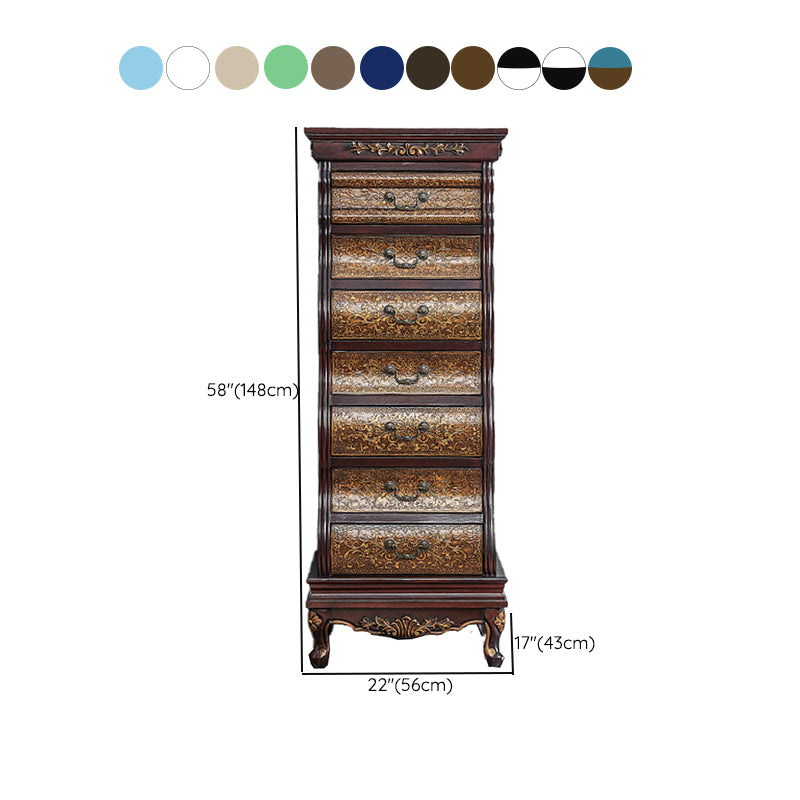 Cómoda de almacenamiento tradicional de madera maciza con 7 cajones