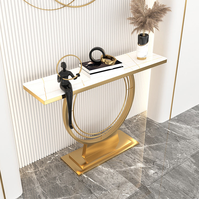 Glam Rectangle Console Table 31.5" Tall Stone Accent Table with 1 Shelf