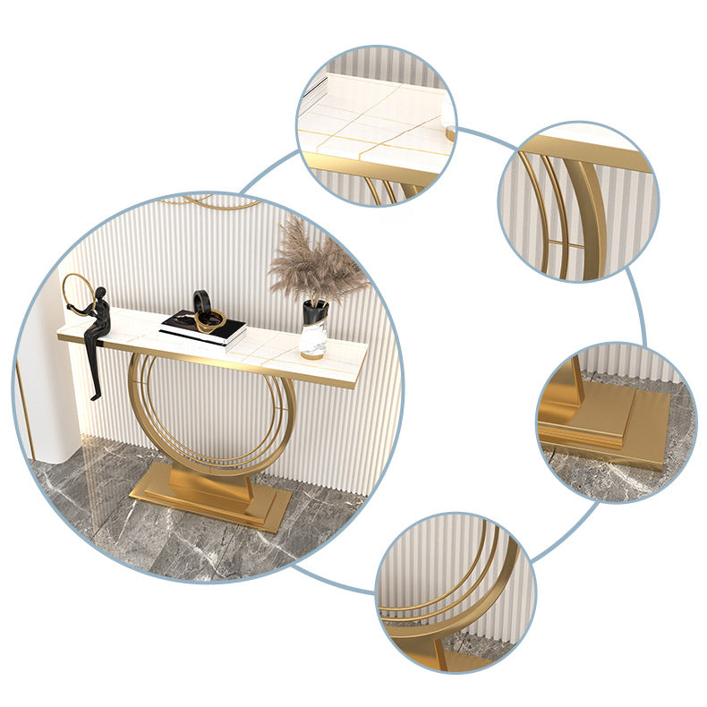 Glam Rectangle Console Table 31.5" Tall Stone Accent Table with 1 Shelf