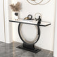 Glam Rectangle Console Table 31.5" Tall Stone Accent Table with 1 Shelf