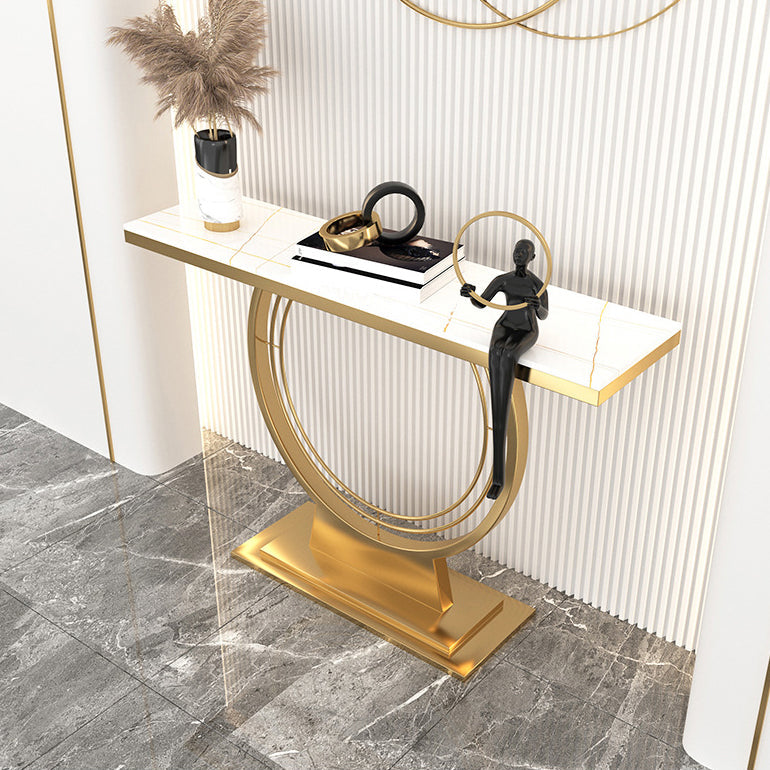 Glam Rectangle Console Table 31.5" Tall Stone Accent Table with 1 Shelf