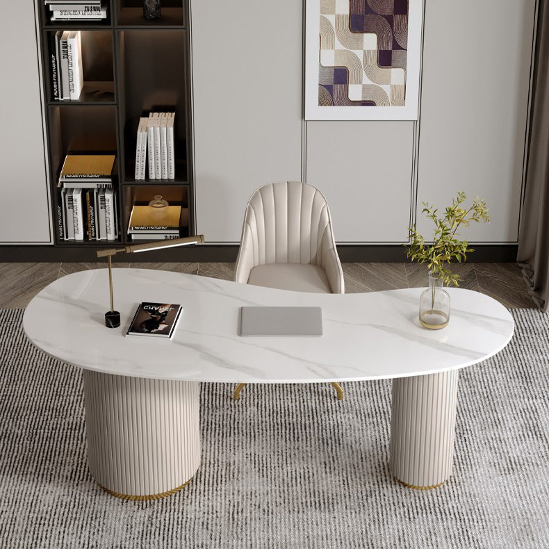 Modern Stone Office Desk 29.53" Tall Writing Desk with 3 Drawers 63"L x 27.6"W x 29.5"H Clearhalo 'furn' 'furn_office_desk' 'Furniture' 'Office Desks' 'Office Furniture' 'office_desk' 6356804