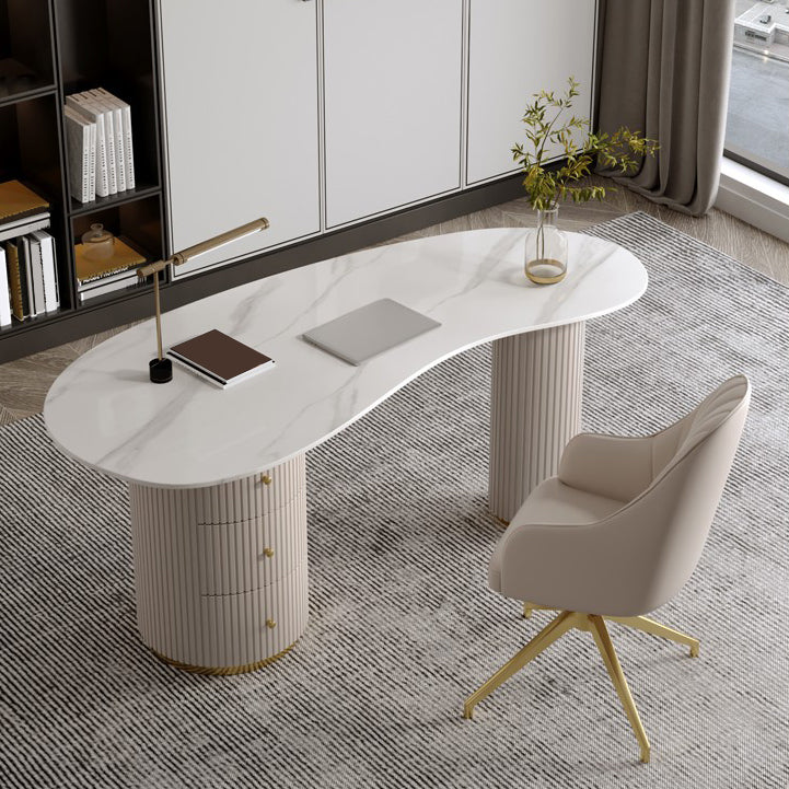 Modern Stone Office Desk 29.53" Tall Writing Desk with 3 Drawers 55.1"L x 27.6"W x 29.5"H Clearhalo 'furn' 'furn_office_desk' 'Furniture' 'Office Desks' 'Office Furniture' 'office_desk' 6356806