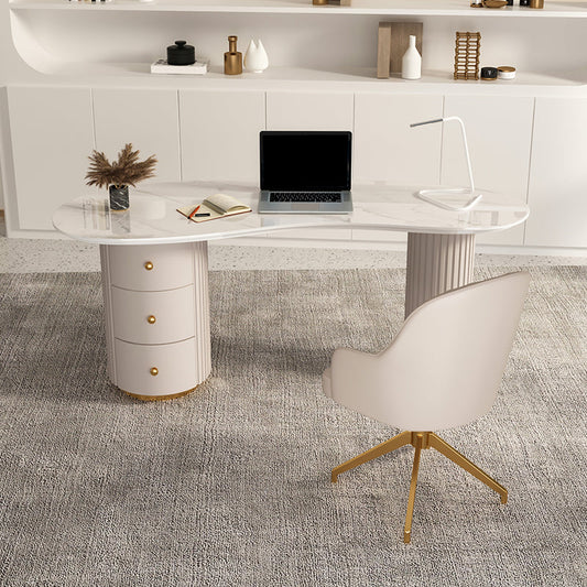 Modern Stone Office Desk 29.53" Tall Writing Desk with 3 Drawers Clearhalo 'furn' 'furn_office_desk' 'Furniture' 'Office Desks' 'Office Furniture' 'office_desk' 6356812