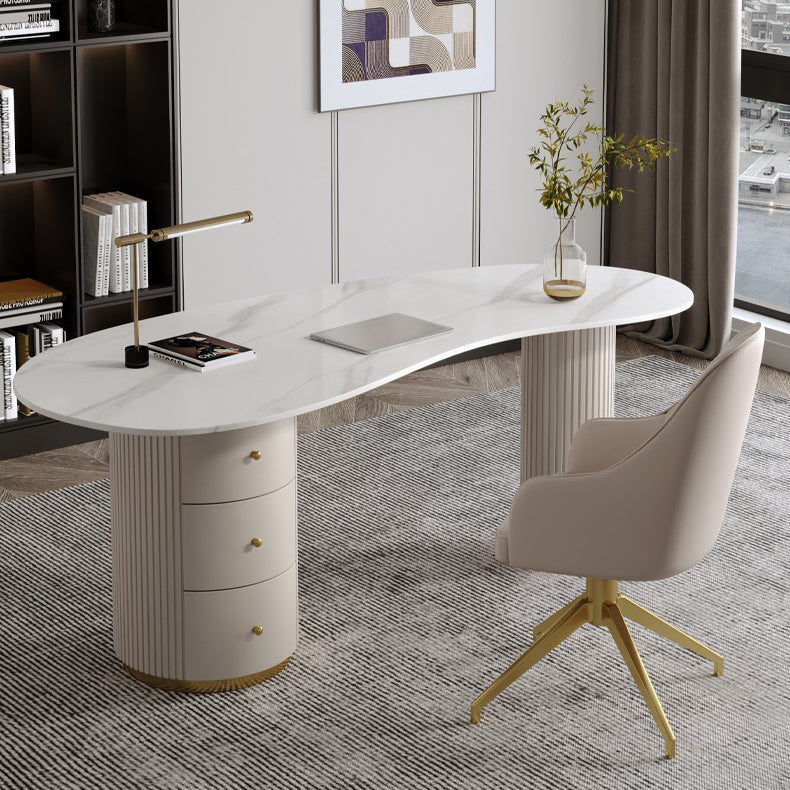 Modern Stone Office Desk 29.53" Tall Writing Desk with 3 Drawers Clearhalo 'furn' 'furn_office_desk' 'Furniture' 'Office Desks' 'Office Furniture' 'office_desk' 6356814