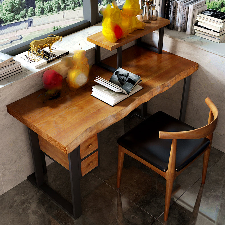 Wood Industrial Computer Desk rechthoekige bureau met 2 laden