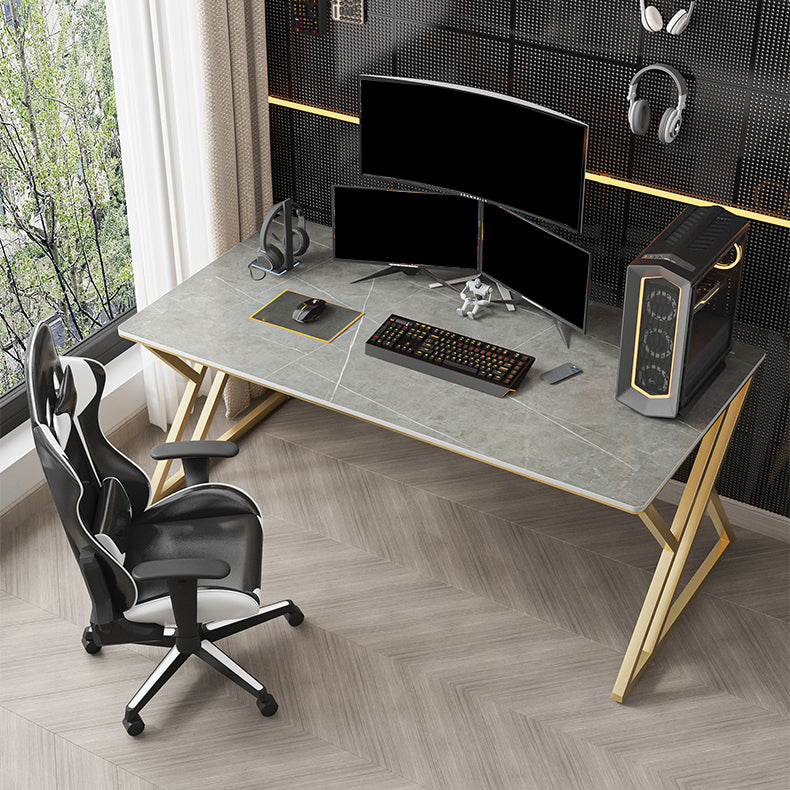 Contemporary Computer Desk Rectangular Gold Secretary Desk with Metal Legs Gray Clearhalo 'furn' 'furn_office_desk' 'Furniture' 'Office Desks' 'Office Furniture' 'office_desk' 6356987
