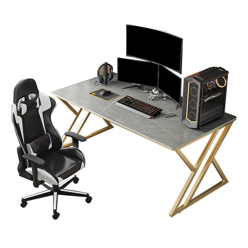 Contemporary Computer Desk Rectangular Gold Secretary Desk with Metal Legs Clearhalo 'furn' 'furn_office_desk' 'Furniture' 'Office Desks' 'Office Furniture' 'office_desk' 6356991