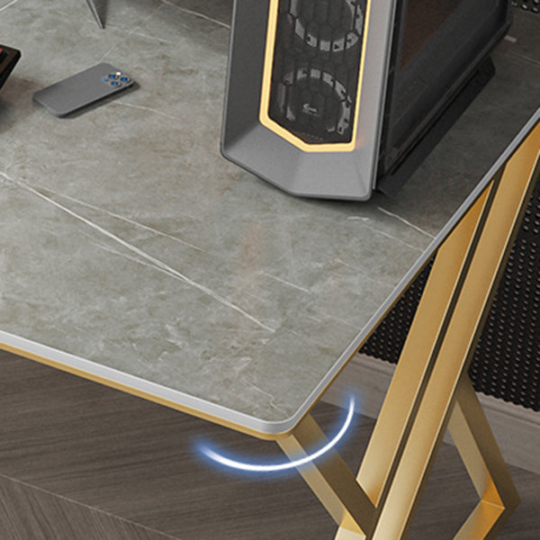 Contemporary Computer Desk Rectangular Gold Secretary Desk with Metal Legs Clearhalo 'furn' 'furn_office_desk' 'Furniture' 'Office Desks' 'Office Furniture' 'office_desk' 6356992