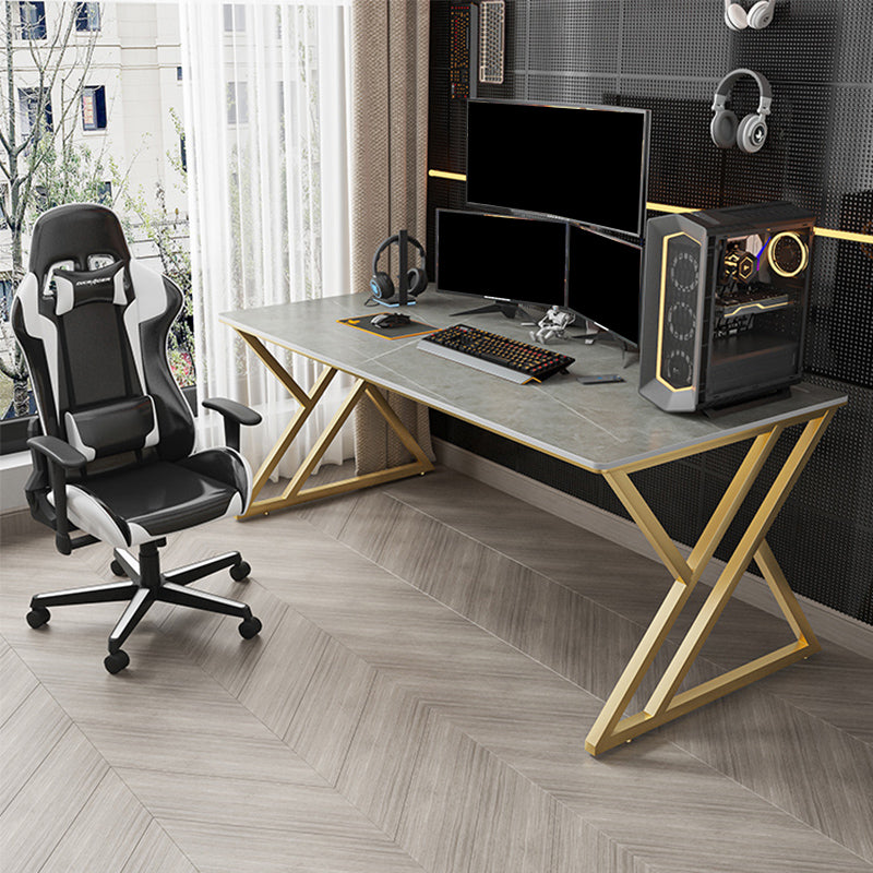 Contemporary Computer Desk Rectangular Gold Secretary Desk with Metal Legs Clearhalo 'furn' 'furn_office_desk' 'Furniture' 'Office Desks' 'Office Furniture' 'office_desk' 6356994