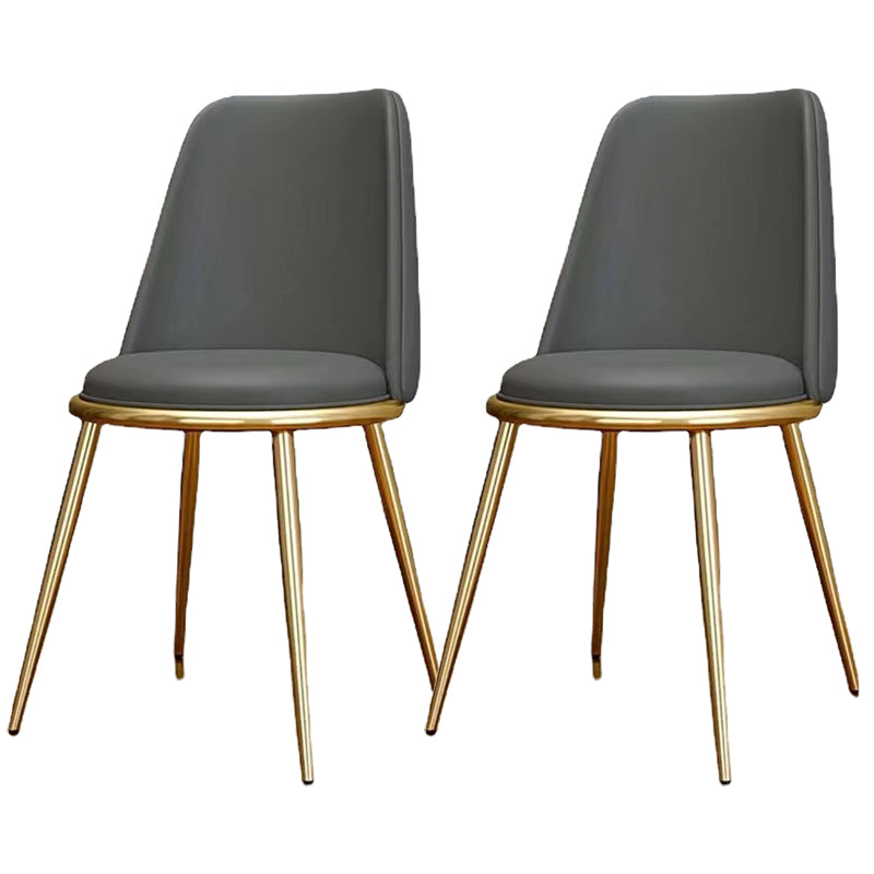Glam Armless Dining Chairs Upholstered Dining Side Chairs with Gold Legs Grey 2 Piece Set Clearhalo 'Dining Chairs' 'Dining Tables & Seating' 'dining_chair' 'furn' 'furn_dining_chair' 'Furniture' 'Kitchen & Dining Furniture' 6357079