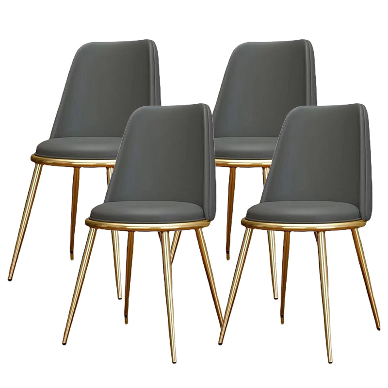 Glam Armless Dining Chairs Upholstered Dining Side Chairs with Gold Legs Grey 4 Piece Set Clearhalo 'Dining Chairs' 'Dining Tables & Seating' 'dining_chair' 'furn' 'furn_dining_chair' 'Furniture' 'Kitchen & Dining Furniture' 6357080