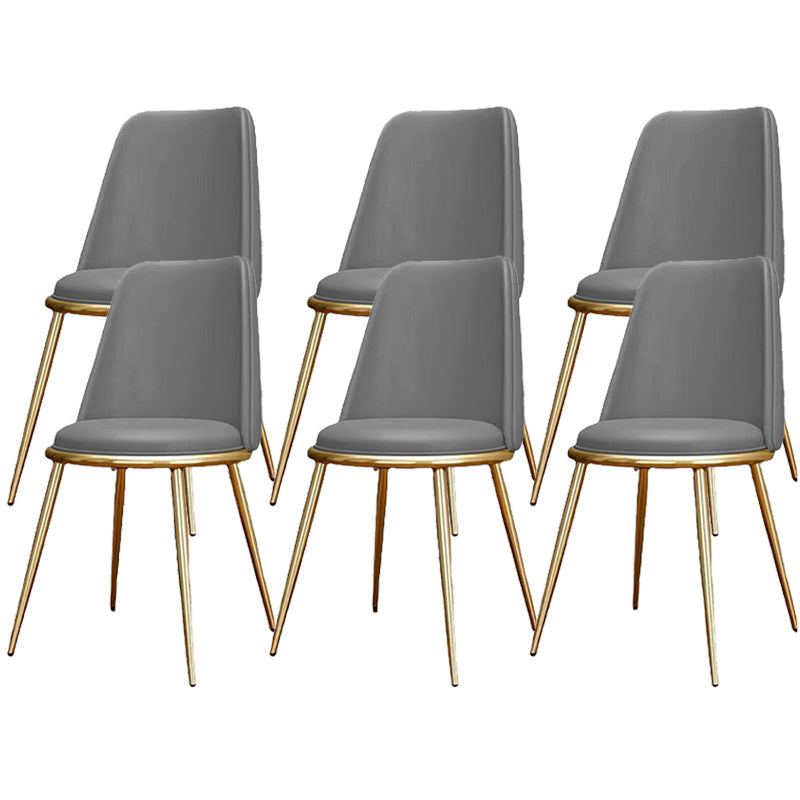 Glam Armless Dining Chairs Upholstered Dining Side Chairs with Gold Legs Light Gray 6 Piece Set Clearhalo 'Dining Chairs' 'Dining Tables & Seating' 'dining_chair' 'furn' 'furn_dining_chair' 'Furniture' 'Kitchen & Dining Furniture' 6357089