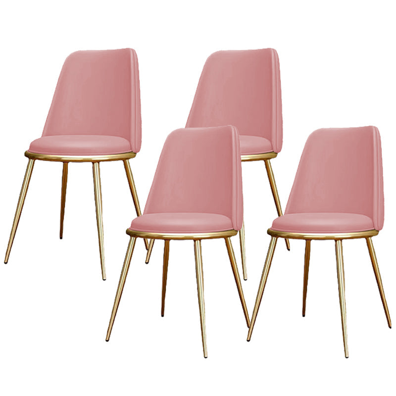 Glam Armless Dining Chairs Upholstered Dining Side Chairs with Gold Legs Pink 4 Piece Set Clearhalo 'Dining Chairs' 'Dining Tables & Seating' 'dining_chair' 'furn' 'furn_dining_chair' 'Furniture' 'Kitchen & Dining Furniture' 6357092