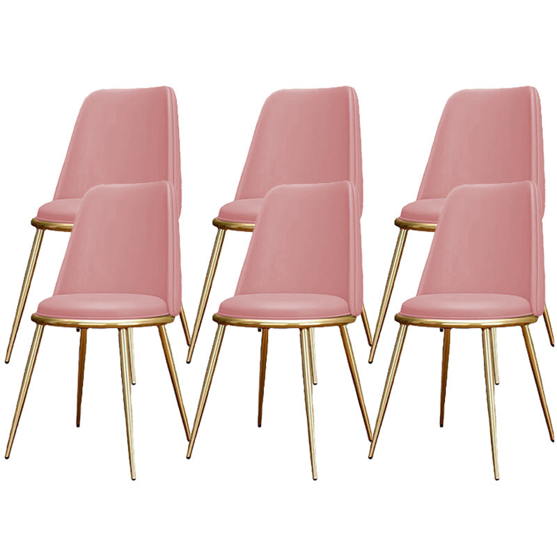 Glam Armless Dining Chairs Upholstered Dining Side Chairs with Gold Legs Pink 6 Piece Set Clearhalo 'Dining Chairs' 'Dining Tables & Seating' 'dining_chair' 'furn' 'furn_dining_chair' 'Furniture' 'Kitchen & Dining Furniture' 6357093