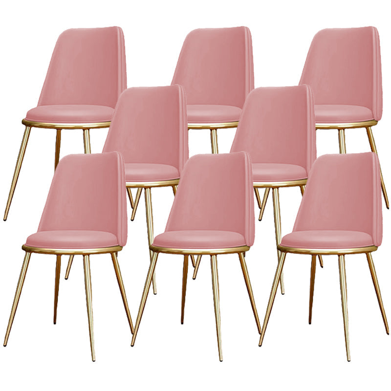 Glam Armless Dining Chairs Upholstered Dining Side Chairs with Gold Legs Pink 8 Piece Set Clearhalo 'Dining Chairs' 'Dining Tables & Seating' 'dining_chair' 'furn' 'furn_dining_chair' 'Furniture' 'Kitchen & Dining Furniture' 6357094