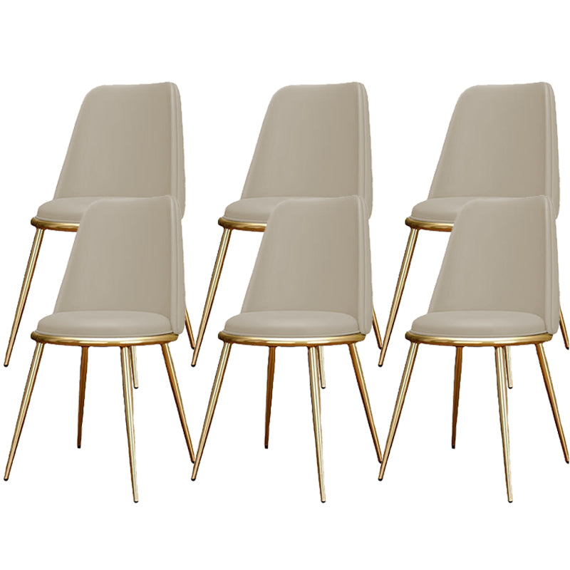 Glam Armless Dining Chairs Upholstered Dining Side Chairs with Gold Legs Off-White 6 Piece Set Clearhalo 'Dining Chairs' 'Dining Tables & Seating' 'dining_chair' 'furn' 'furn_dining_chair' 'Furniture' 'Kitchen & Dining Furniture' 6357097